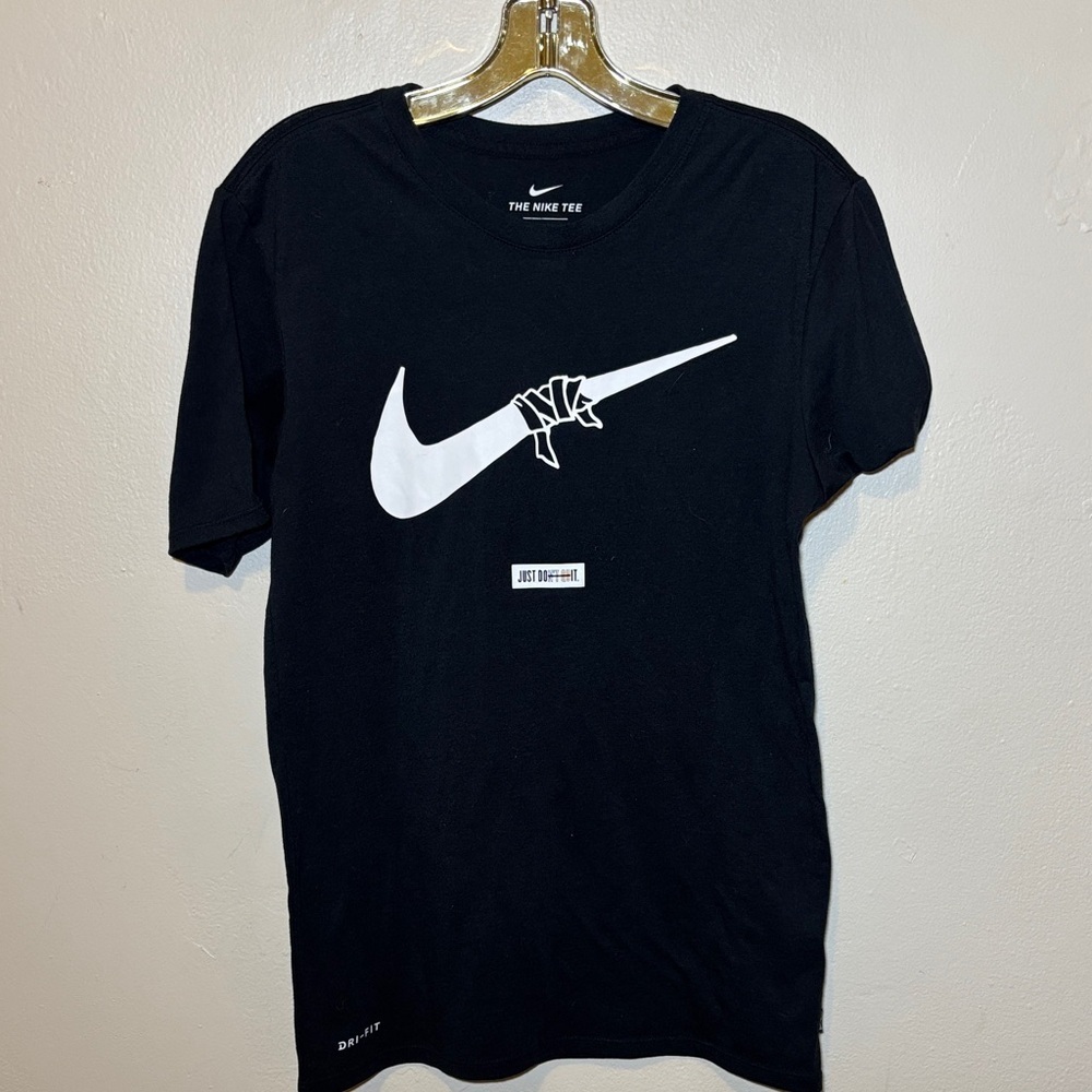 Nike Black Short Sleeve Tee with White Swoosh Graphic